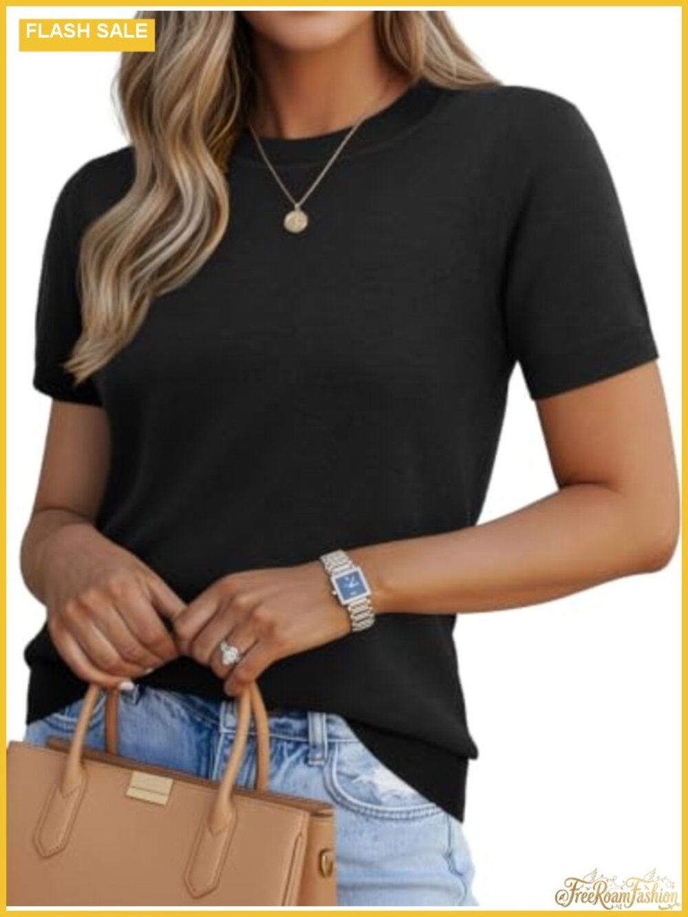 Wool Blend Short Sleeve Sweater Crew Neck Business Casual Knit Pullover